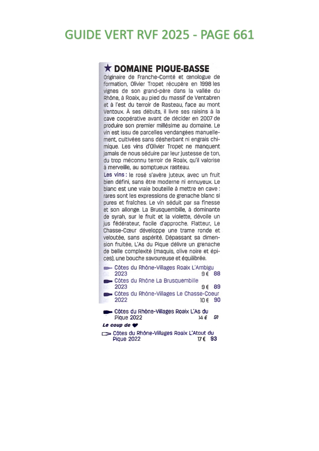 Our wines in the wine guide 2025 La Revue du Vin de France Domaine